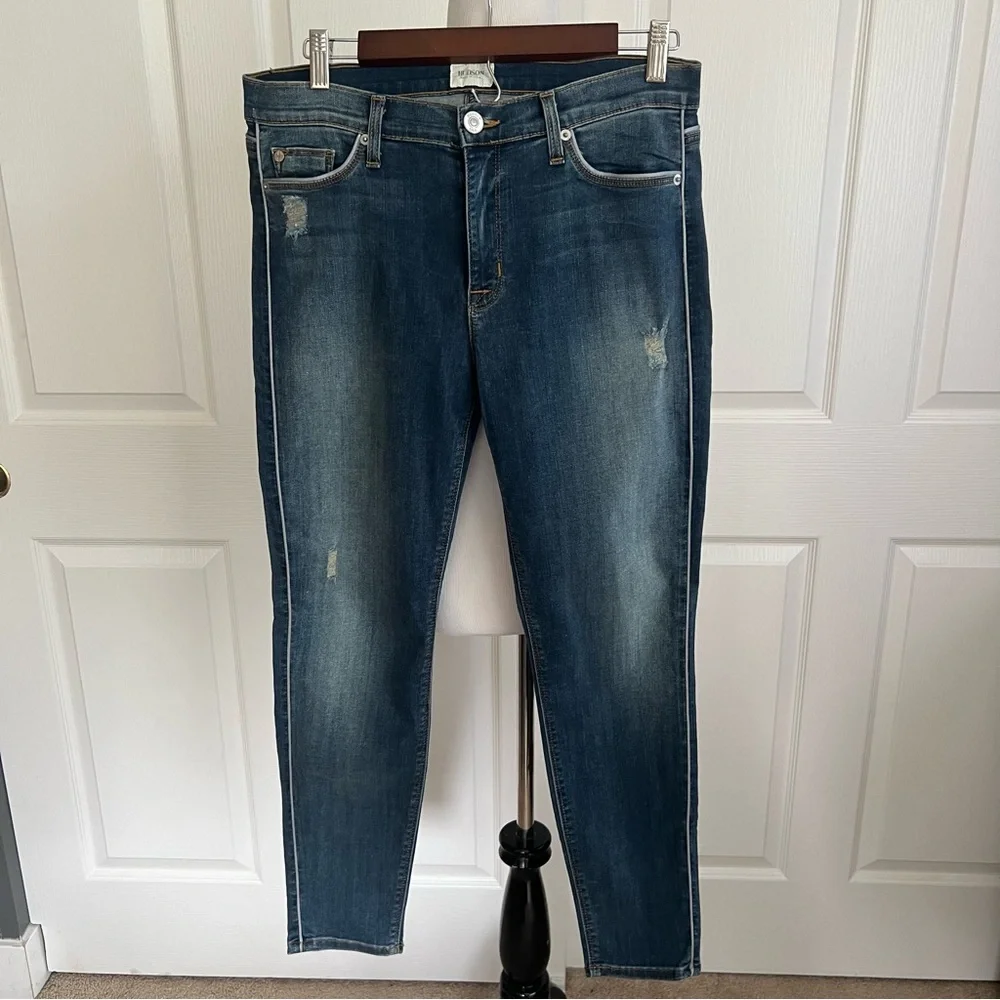 Hudson Dakota Piped Detail Super Skinny Denim Jeans Womens Sz 32 - Picture 1 of 16